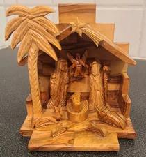 Hand Carved Nativity Scene Olive Wood Holy Land Bethlehem Israel Christmas