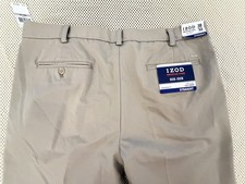 NEW IZOD American Chino Pants Mens Size 38 Khaki Tan Straight Fit Flat Front NWT