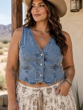 VTG Vanilla Star Denim Vest XL Button Front Y...