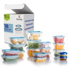 KendyFresh Plastic Food Storage Container Set (Blue, Pack of 36 (18 Container...