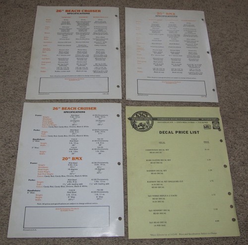 1980 S&S BMX and Beach Cruiser Brochures and Pricelist S & S Old School - Picture 2 of 2