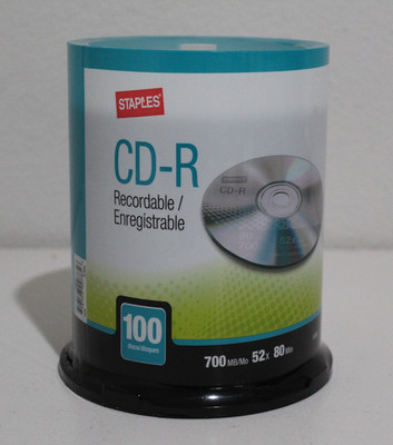Staples 700MB 80MIN 52X CD-R Spindle 100/Pack (10366) BRAND NEW Factor Sealed