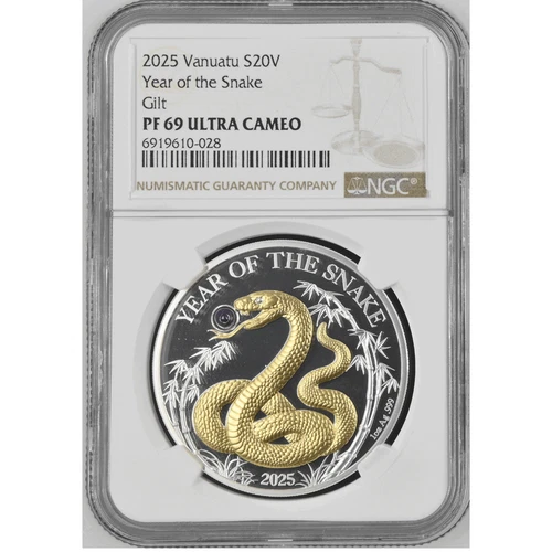 2025 Vanuatu Lunar Year of the Snake 1oz Silver Coin Pearl NGC PF 69 UCAM