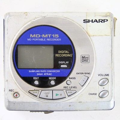 Tragbarer Cassette Player MD Mini Disc Sharp MD-MT15 Silber Blau Defekt