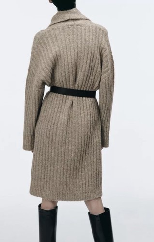 ZARA BEIGE OVERSIZED RIBBED KNIT COAT LONG CARDIGAN SIZE S RRP £70 - Picture 6 of 8