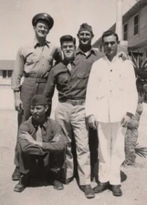 Group Portrait Military Handsome Men Uniforms Base Outdoor Smiling Friends 1940s