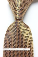 Classic Striped Brown Black Silver JACQUARD WOVEN 100 Silk Men's Necktie Tie