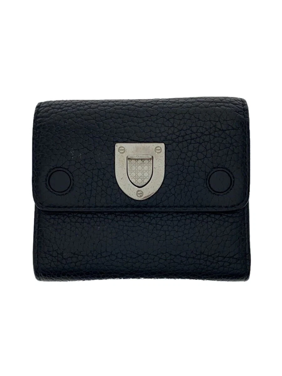 Christian Dior Portefeuille Tri Fold Cuir BLK Homme Légèrement Rayé & Salis