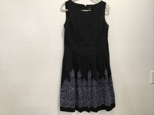 Black W/Blue Beading Evening Cocktail Dress EUC Leslie Fay Sz 12