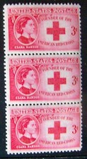 US 3¢ stamp SC #967 American Red Cross Clara Barton MNH 1948 strip of 3.