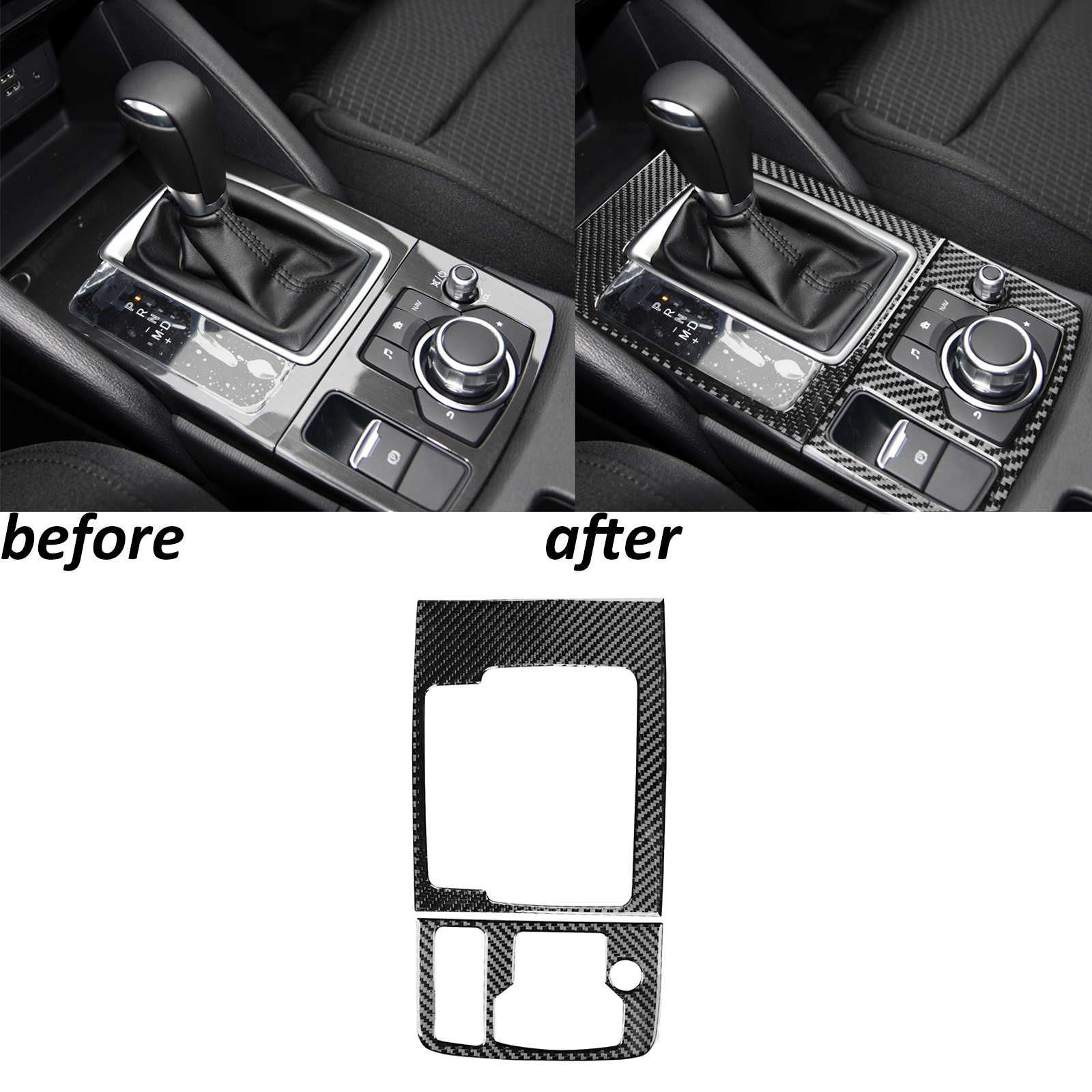 Panel de cambio de marchas de consola central de fibra de carbono real para Mazda CX-5 2015-2016