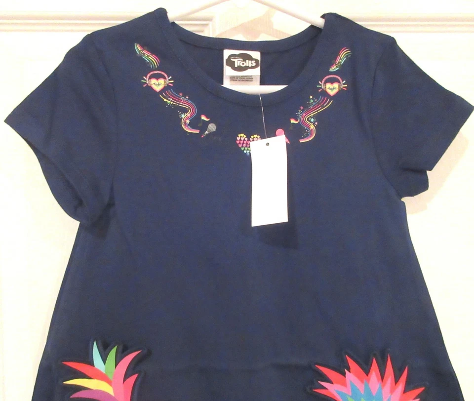 Niñas ~ VESTIDO TROLLS AZUL ~ Talla 4 5 6 6X ~ Nuevo con etiquetas ~ Amapola ~ Bolsillos con apliques ~ CAMBIO Foto 3 de 4
