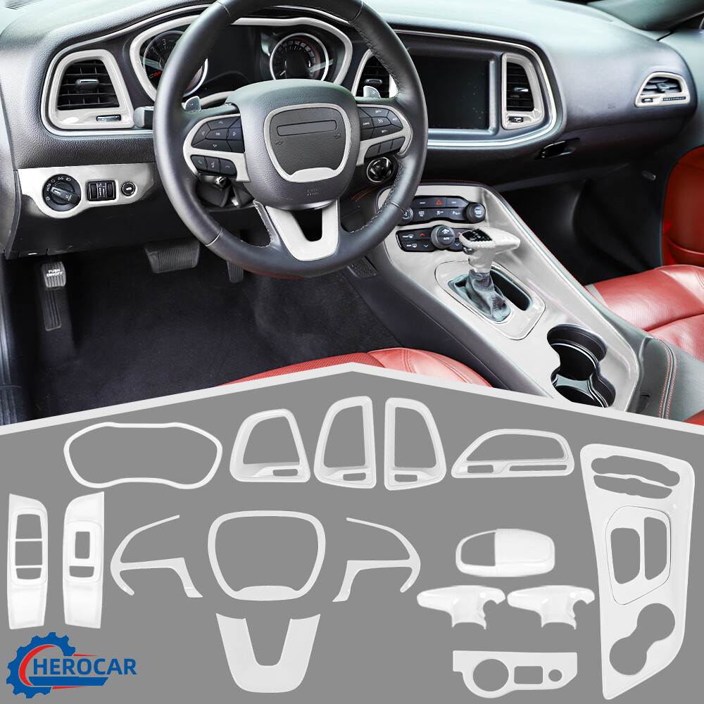 14pcs White Interior Accessories Decoration Trim For Dodge Challenger 2015+