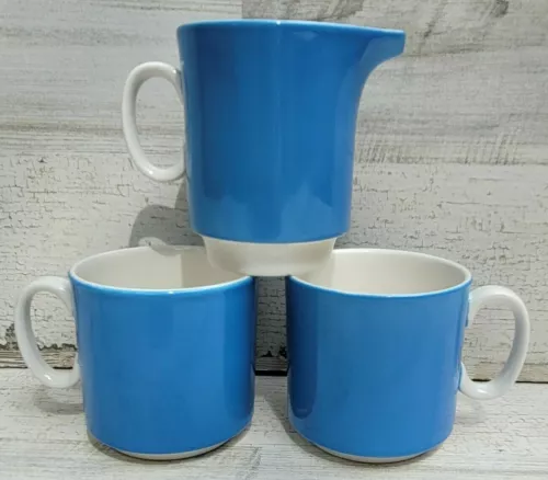 SAPPHIRE BLUE 4233 Ironstone Creamer and 2 Matching Coffee Tea Cups Mugs 