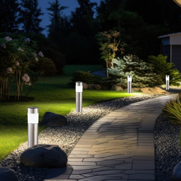 Solarlampe Steckleuchte AußEn Gartenlampe Erdspieß Silber Edelstahl Led 4Er Set-image