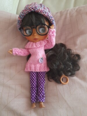 12'' Blythe doll Nude brown-black hair dark skin matte face makeup joint body