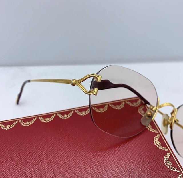 Vintage Cartier C Decor Rimless 90's Sunglasses Gold