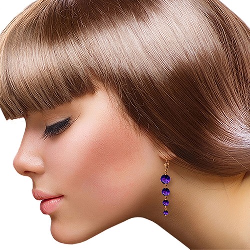 14K Solid Rose Gold Chandelier Earrings with Natural Amethysts - Picture 3 of 5