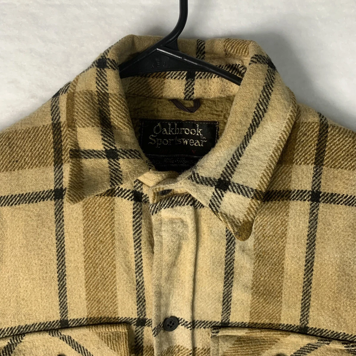 Vintage Oakbrook Sportswear Mens Jacket Beige Plaid Flannel Sears Sz 42 Chest
