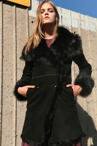 Black Suede Fur Shearling Sheepskin 