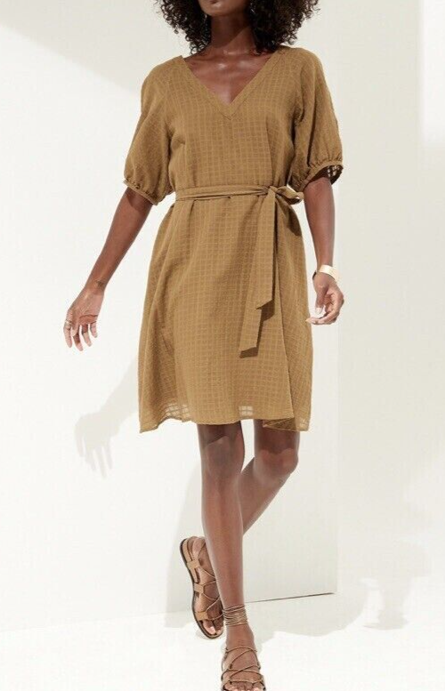 NWT! Banana Republic Tall $140 Mustard Yellow Textured Gauzy Cotton Mini Dress L