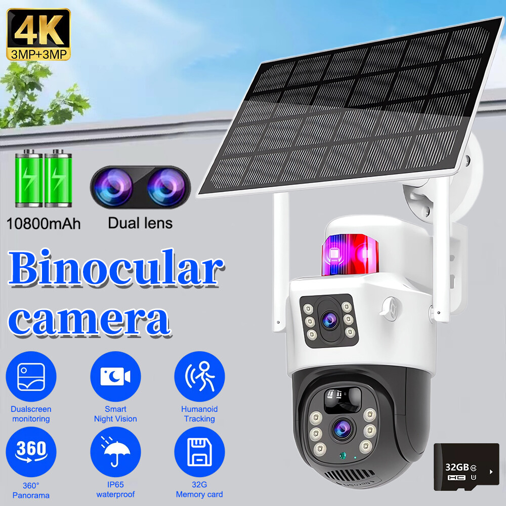 Solar Security Dual Lens Camera Outdoor Home 6MP Wifi Wireless IP Cam PTZ CCTV