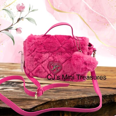 PINK JUICY COUTURE  LETS GET COZY FUR CROSSBODY PURSE WITH HEART CHARM NEW