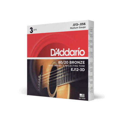 3er-Pack EJ12-3D 80/20 Bronze Akustikgitarrensaiten 13-56 Medium.
