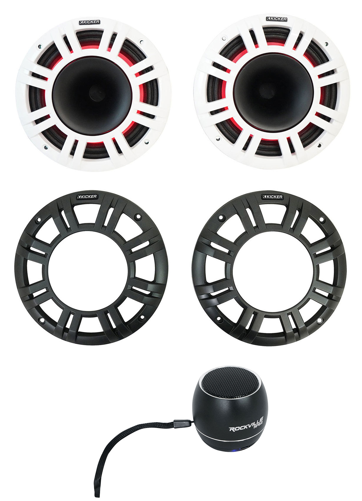 Пара динамиков Kicker 48KMXL84 с 8 морскими рупорами для лодок со светодиодной подсветкой Домашний динамик