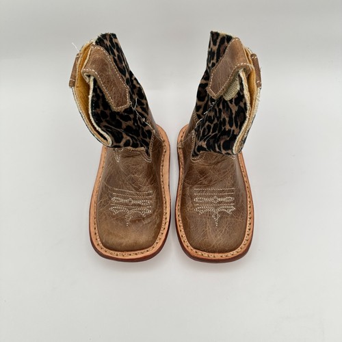 Roper Cowbabies Boots Baby Toddler Size 2 Brown Cheetah Leather Western Cowgirl - Picture 4 of 10