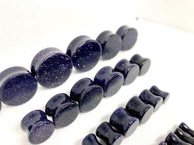 Blue Goldstone Double Flare Plugs 8g - 2''