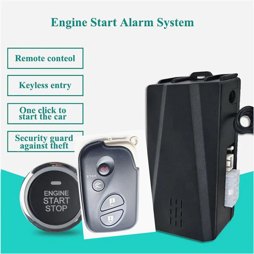 12V Car Engine Alarm System Remote Security Keyless Entry One-button Starter Kit - Image 3 of 4