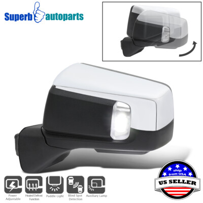 For 2019-2024 GMC Serria 1500 Left Side Chrome Power Mirror+ Heated/BSM/Puddle