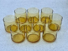 9 Libby Bolero Gold Amber Double Old Fashioned Glasses MCM 70’s VTG 3” DIA 3” T