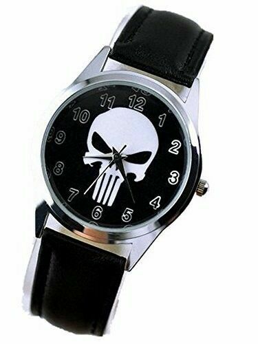 The Punisher Armbanduhr weißes Schädelsymbol schwarzes Leder - Bild 1 von 1