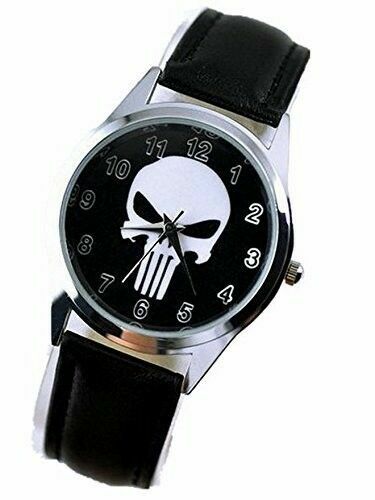 The Punisher White Skull Symbol Black Leather Wrist Watch - Picture 1 of 1