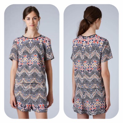 TOPSHOP トップス Topshop Top Women's Size 2 Multicolor Zig Zag Print Round