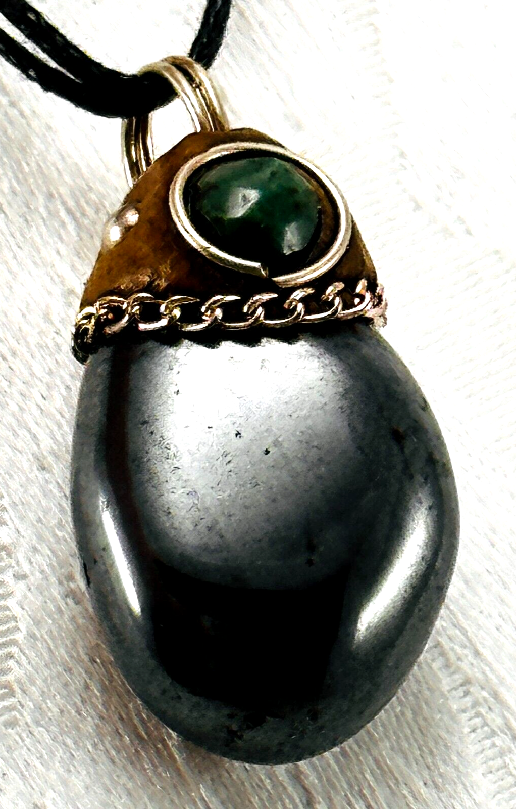 Black Hematite & Green Jade Necklace on Double Strand Cord-image