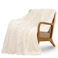 Super Fluffy Throw Blanket Faux Fur Fuzzy for Couch Sofa Bed 50x60 Cream