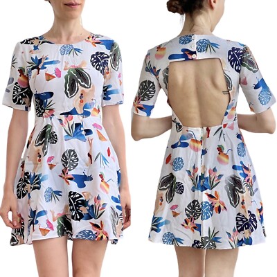 & Other Stories Jungle Print Open Back Short Sleeve Dress Multicolor Size 10