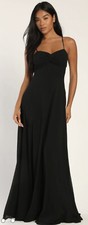 Lulus Modern Radiance Black Twist-Front A-Line Maxi Dress Spaghetti Strap Lg New