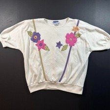 Vintage 80s Pullover Embroidered Short Sleeve Fitted Sweatshirt