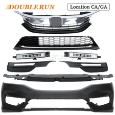 Front Bumper Cover Upper Lower Grille Fog Lights For 2016-2017 Honda Accord