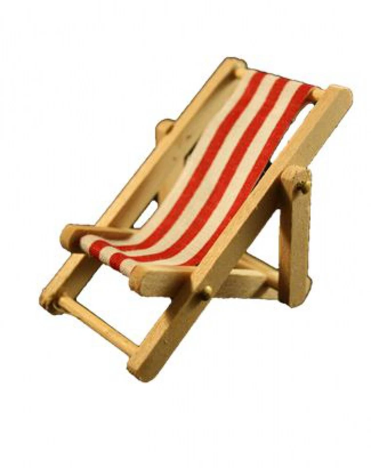 HANDARBEIT Casa delle bambole in miniatura - sedia a sdraio rosso/bianco spiaggia vacanza