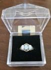 14K-Triangle JJ Stamped: Vintage; 3 Opal Filigree Styled Gold Ring-Size 7.75 — photo 1