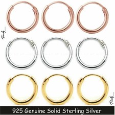 Women Men 18K Filled Over 925 Sterling Silver Hinged Hoop Sleeper Earring 