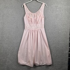 Vintage Vanity Fair Full Slip Womens 34 Pink Nylon Lace Trim Lingerie Made USA