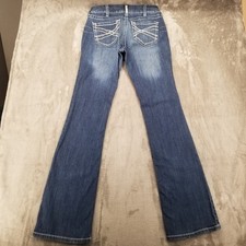 Ariat REAL Boot Cut Jeans Womens Size 29L Blue Mid Rise Flare Denim Entwined