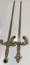 2 Swords 19" Inscribed w/ Jeweled handle 
