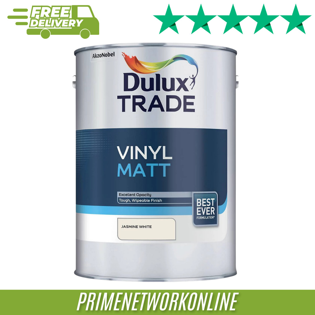 Dulux Trade Jasmine White Vinyl Matt Wall & Ceiling Emulsion Paint 5L ⭐⭐⭐⭐⭐